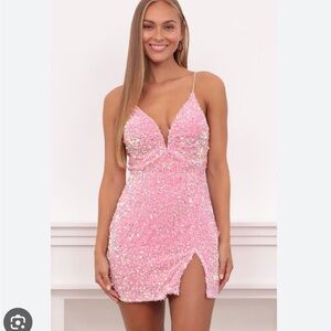 Lucy In The Sky Pink Sequin Deep V-Neck Mini Dress Sz. M